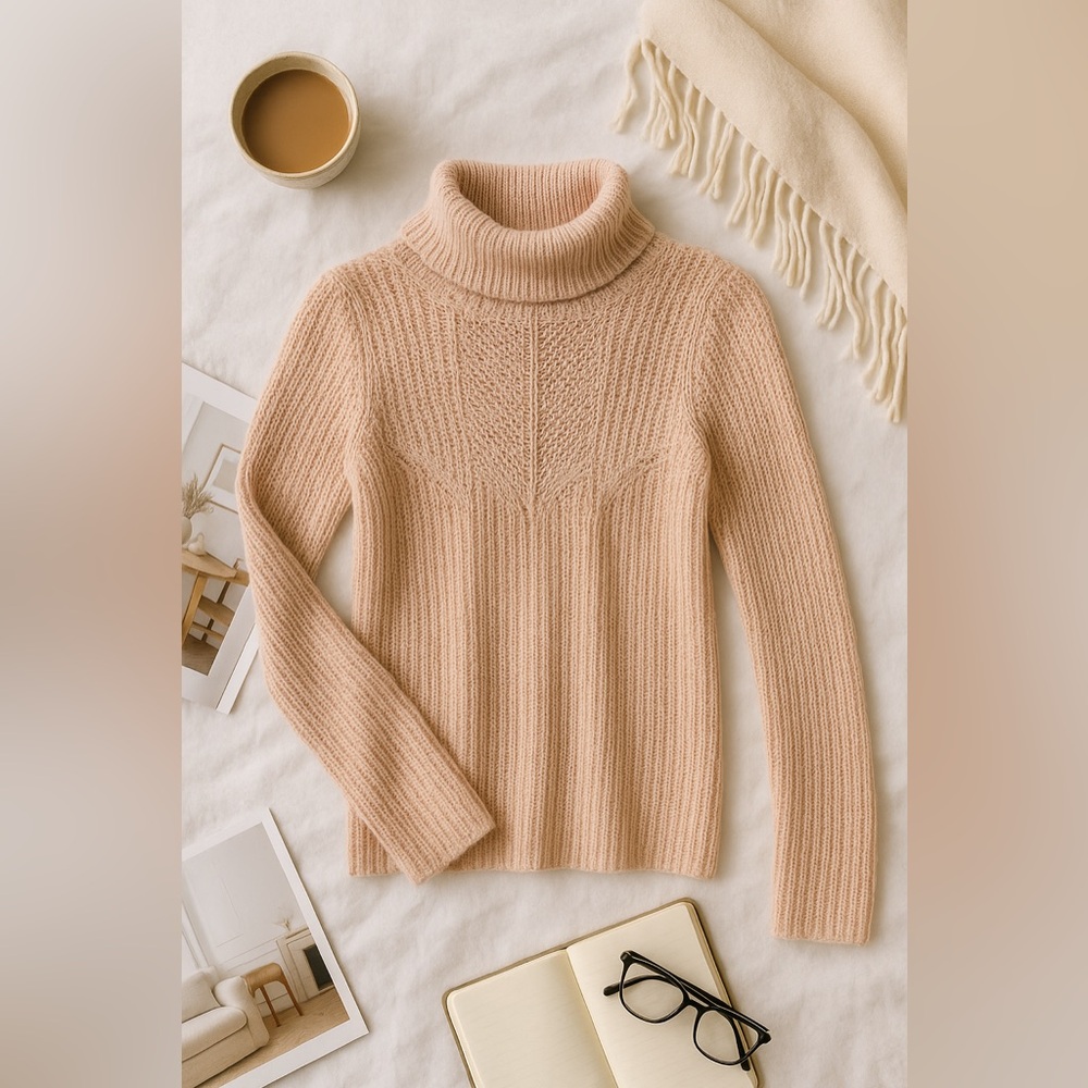 Express Blush Pink Open-Knit Turtleneck Sweater Size Medium NWT